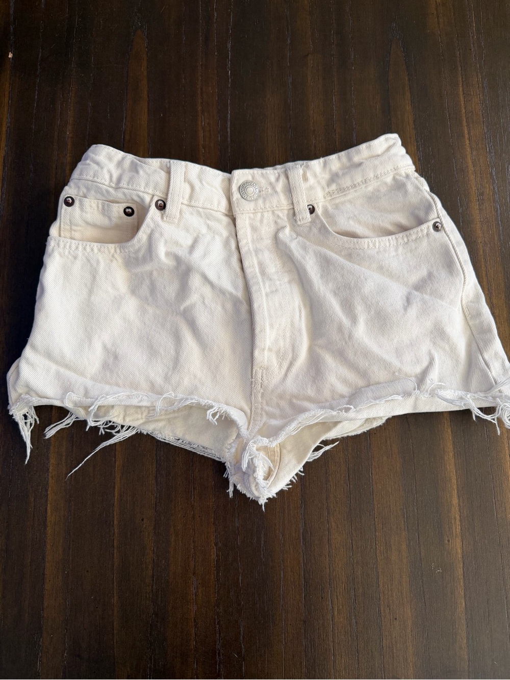 Zara Cream Distressed Denim Cutoff Shorts